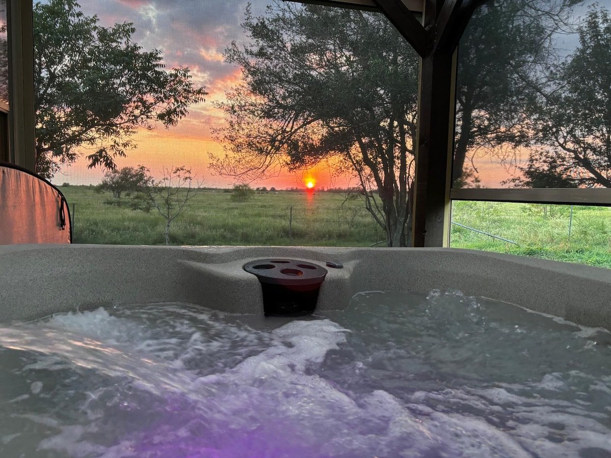 Hot tub with sunset views